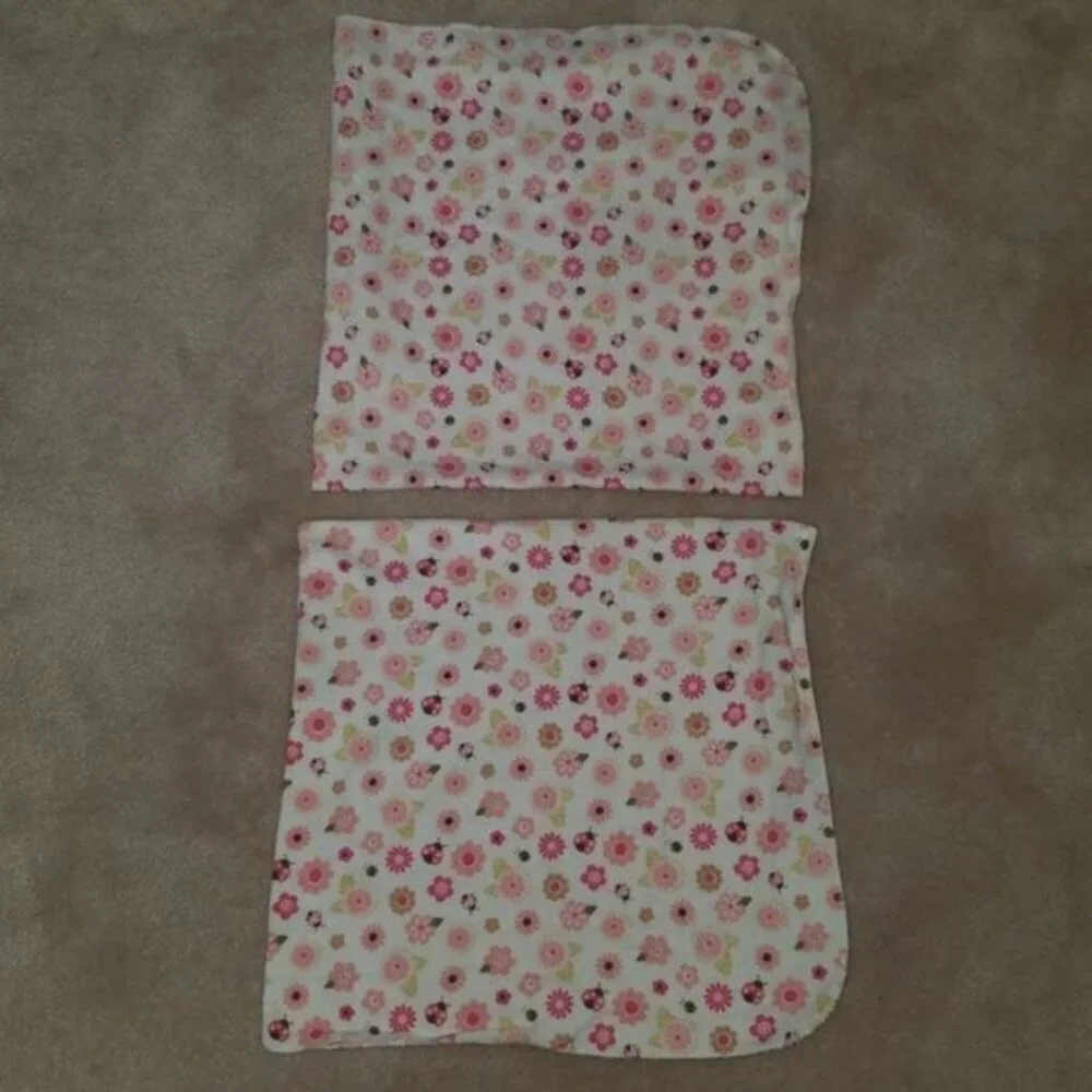 2 Tiddliwinks Pink Brown Flowers Ladybugs Receiving Blanket Lot Lovey Cotton